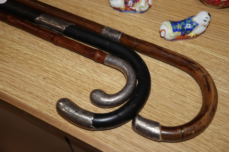 Three silver mounted walking canes